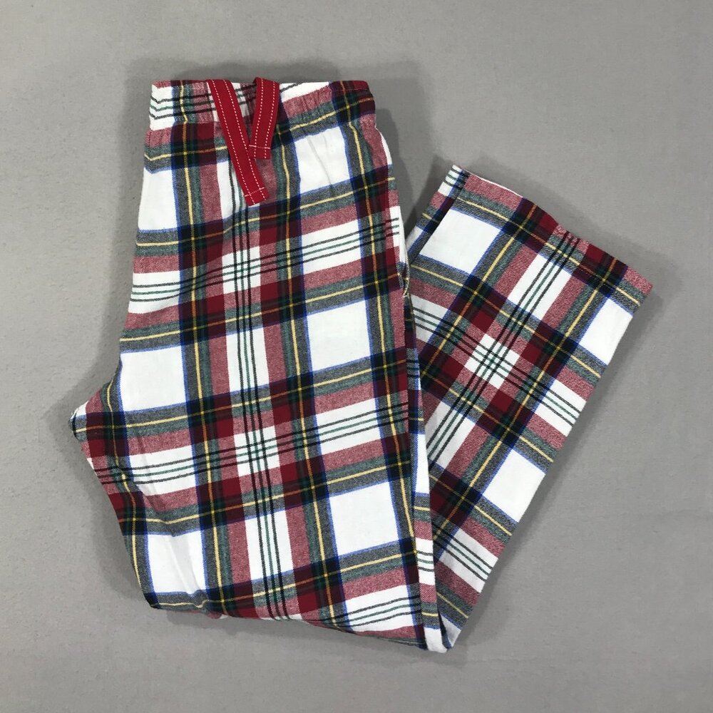 Old Navy Pants Womens Medium White Plaid Flannel Drawstring Lounge Pajama Pocket - Picture 1 of 12